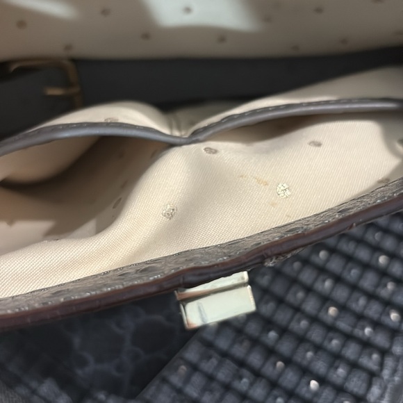 Elegant Kate Spade Grey Ostridge  Skin Leather, handles and bottom feet all 14k - Picture 5 of 12